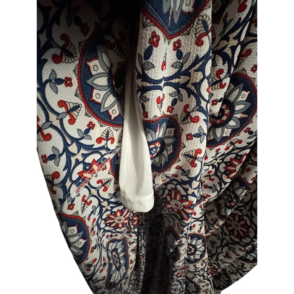 Impressions Medallion Print Maxi Dress Blue Red Ruffle Bell Sleeve Large Boho - Picture 6 of 12